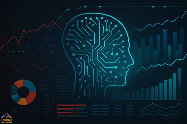 Una representación abstracta de IA analizandos gráficos y datos financieros.