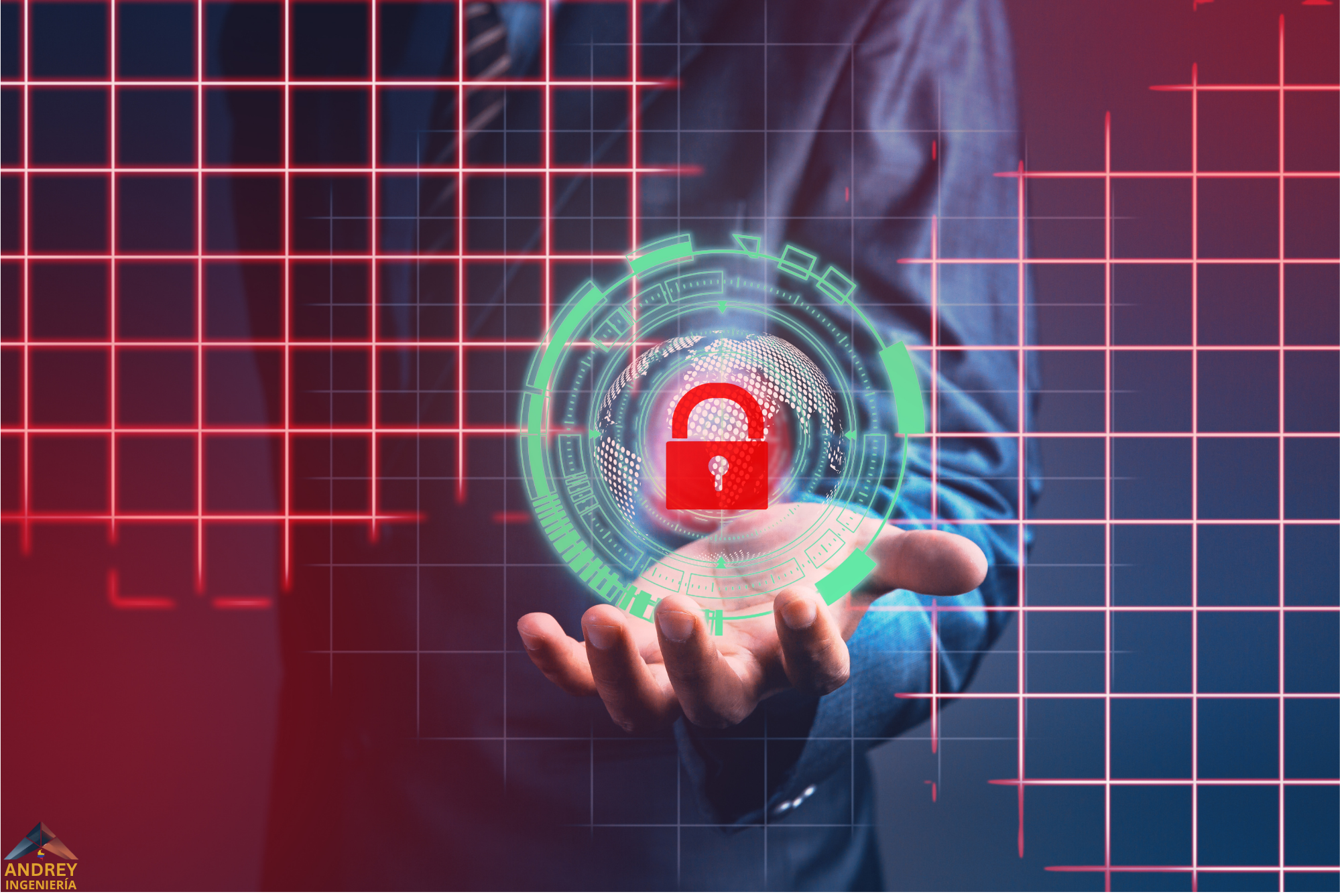 Un escudo digital brillando en azul, simbolizando una ciberseguridad robusta y la protección de datos.